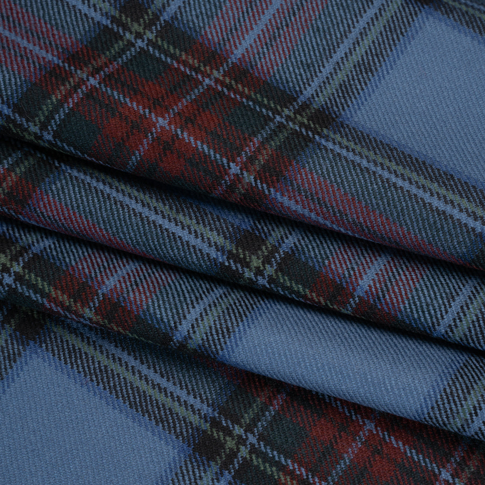 Virgin Wool Twill Made in Italy - Blue and Dark Red Plaid - Folded