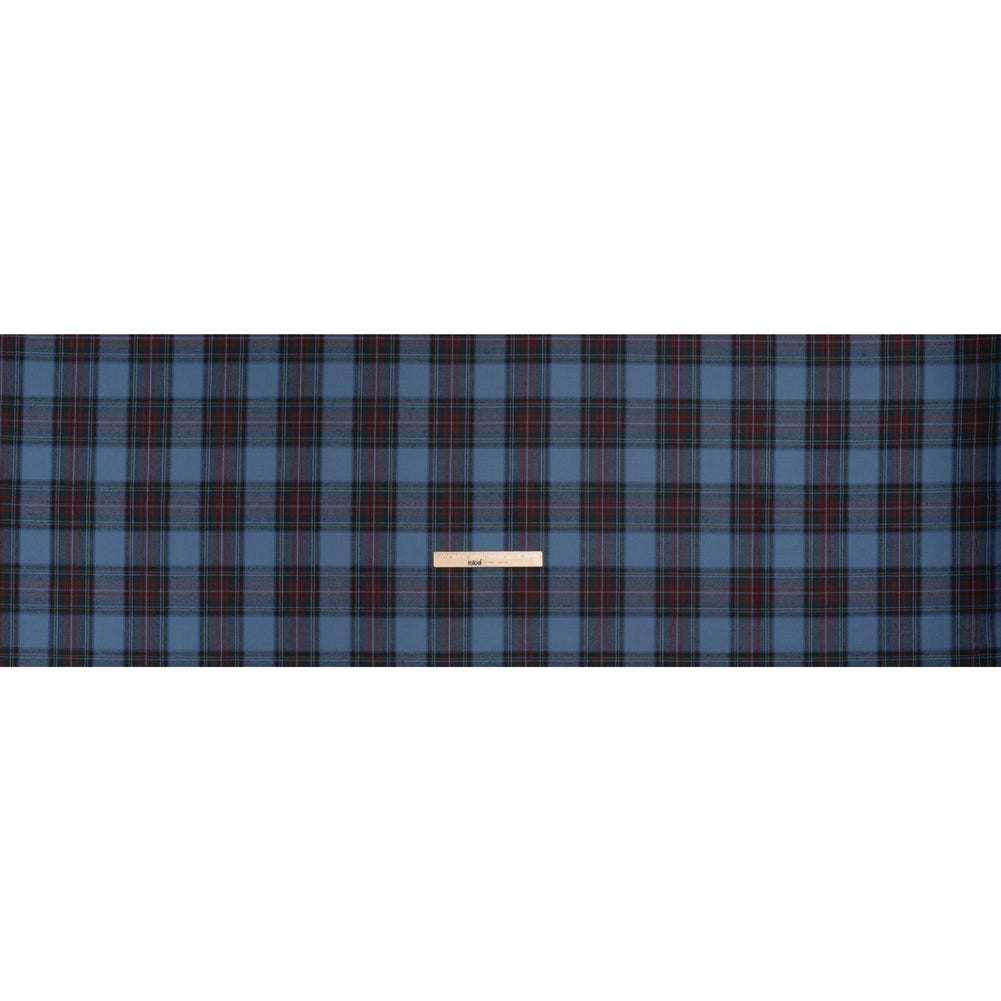 Virgin Wool Twill Made in Italy - Blue and Dark Red Plaid - Full