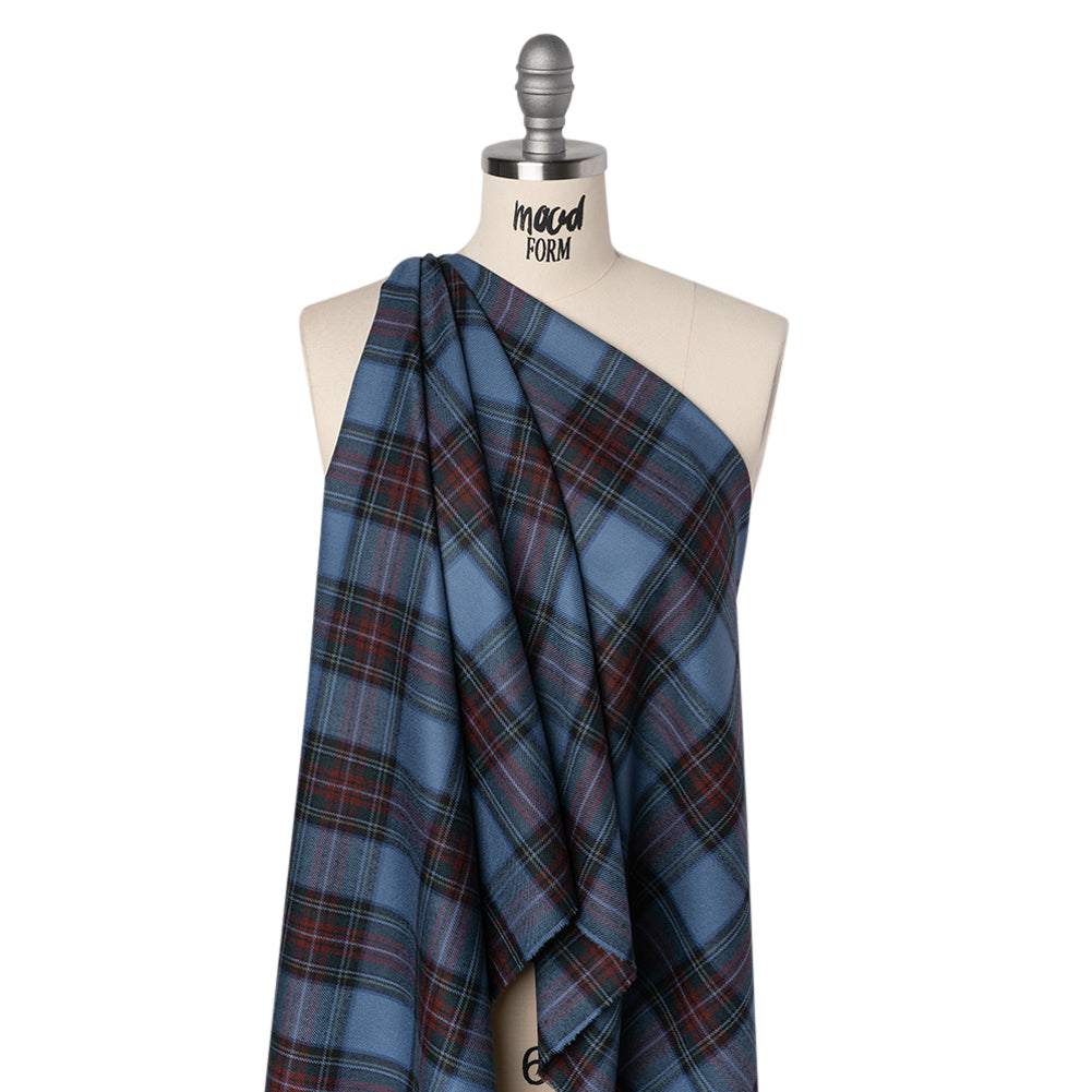 Virgin Wool Twill Made in Italy - Blue and Dark Red Plaid - Drape