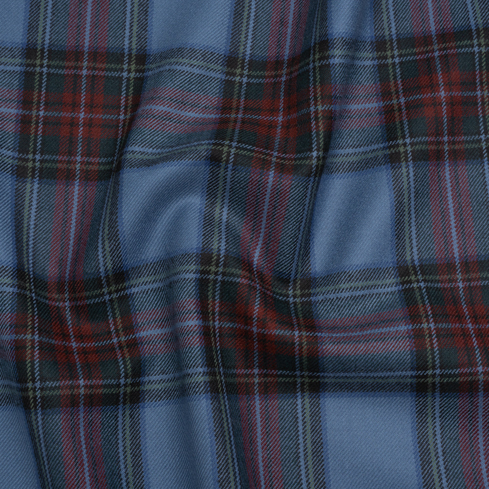 Virgin Wool Twill Made in Italy - Blue and Dark Red Plaid