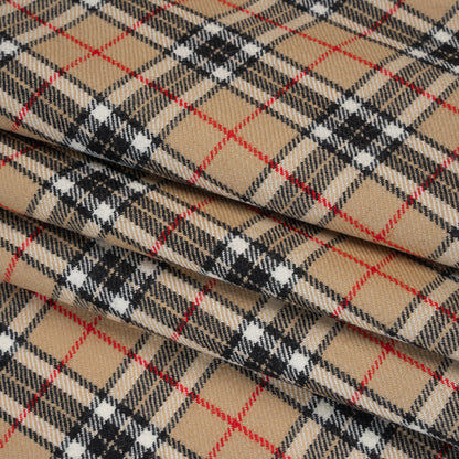 Virgin Wool Twill Made in Italy - Beige, Black and Red Classic Plaid