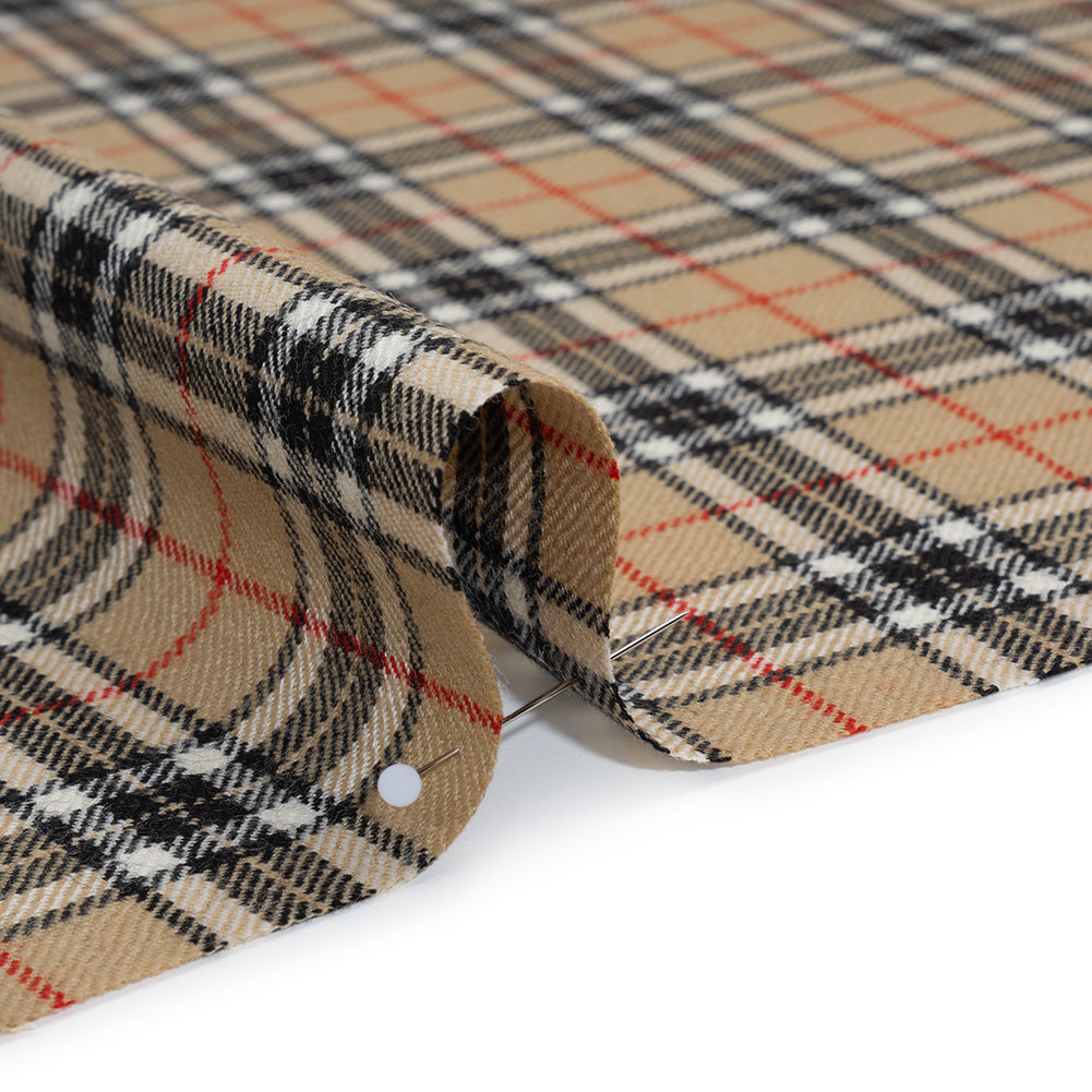 Virgin Wool Twill Made in Italy - Beige, Black and Red Classic Plaid