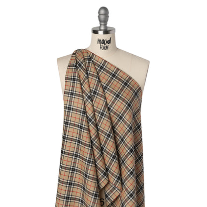 Virgin Wool Twill Made in Italy - Beige, Black and Red Classic Plaid