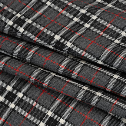 Virgin Wool Twill Made in Italy - Gray, Black and Red Classic Plaid Folded
