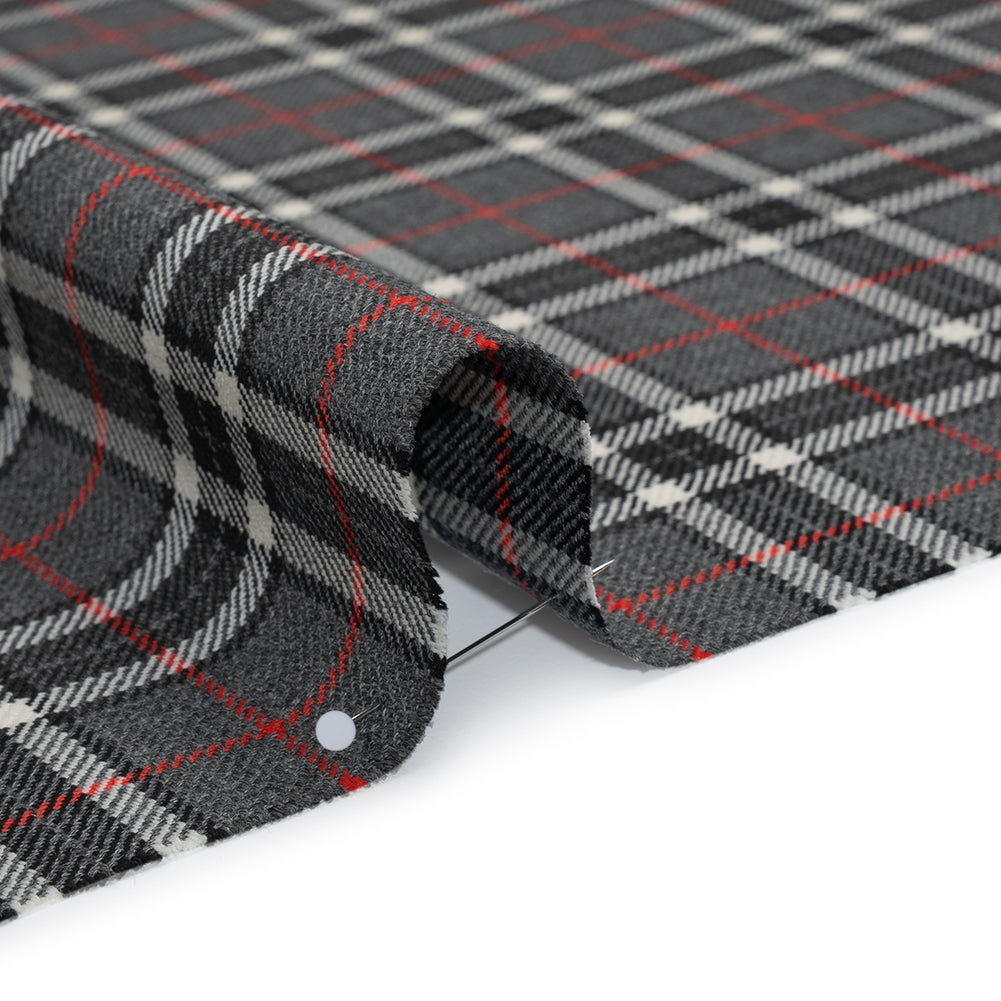 Virgin Wool Twill Made in Italy - Gray, Black and Red Classic Plaid Detail