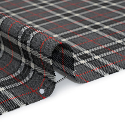Virgin Wool Twill Made in Italy - Gray, Black and Red Classic Plaid Detail