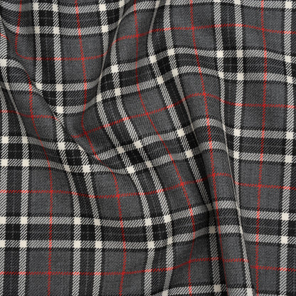 Virgin Wool Twill Made in Italy - Gray, Black and Red Classic Plaid
