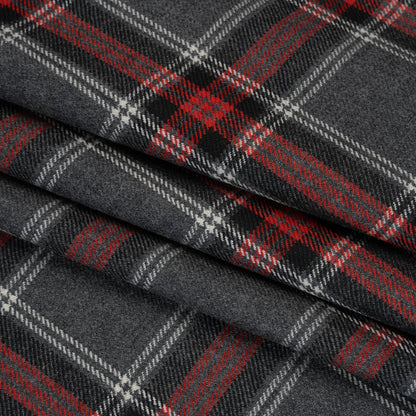 Virgin Wool Twill Made in Italy - Heathered Gray and Red Plaid