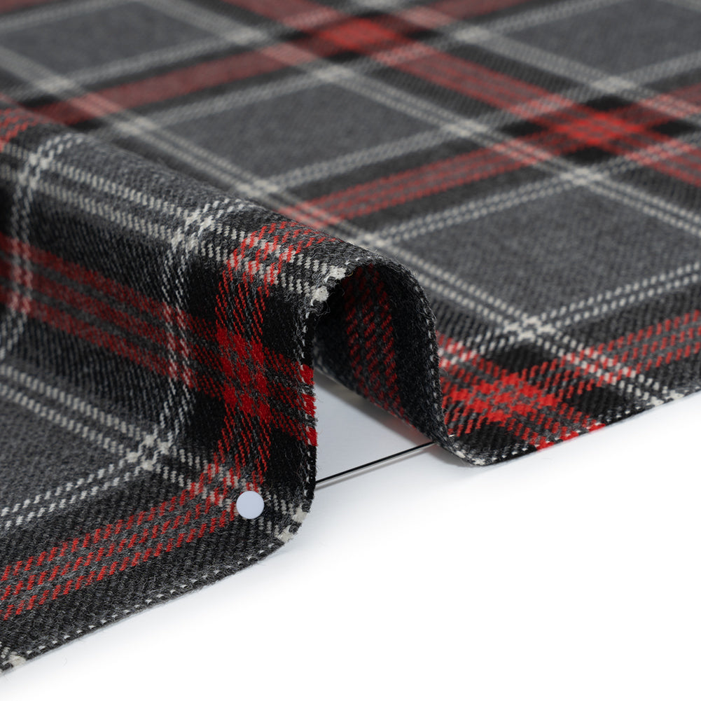 Virgin Wool Twill Made in Italy - Heathered Gray and Red Plaid