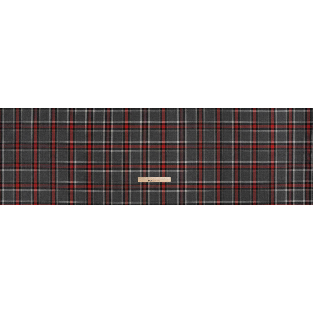 Virgin Wool Twill Made in Italy - Heathered Gray and Red Plaid