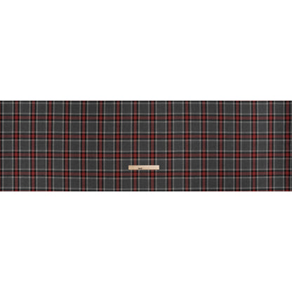 Virgin Wool Twill Made in Italy - Heathered Gray and Red Plaid