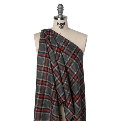 Virgin Wool Twill Made in Italy - Heathered Gray and Red Plaid
