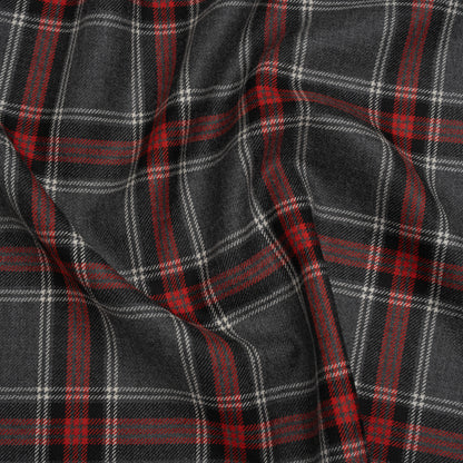 Virgin Wool Twill Made in Italy - Heathered Gray and Red Plaid