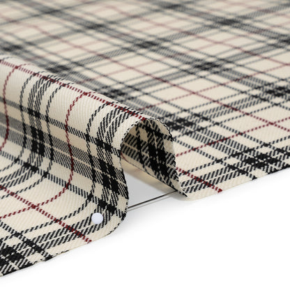 Virgin Wool Twill Made in Italy - Off White, Black and Wine Red Plaid