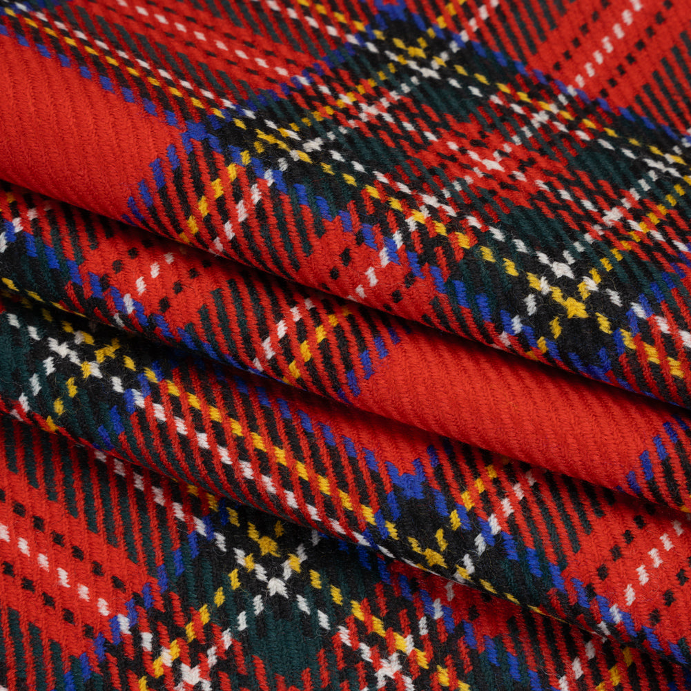 Heavy Virgin Wool Twill Made in Italy - Red, Blue and Green Plaid - Folded