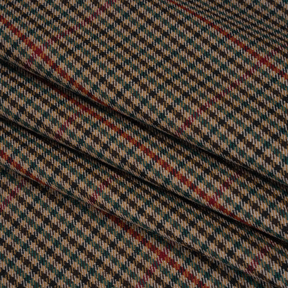 Virgin Merino Wool Twill Suiting Made in Italy - Brown, Red and Blue Checks