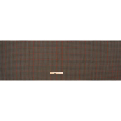 Virgin Merino Wool Twill Suiting Made in Italy - Brown, Red and Blue Checks