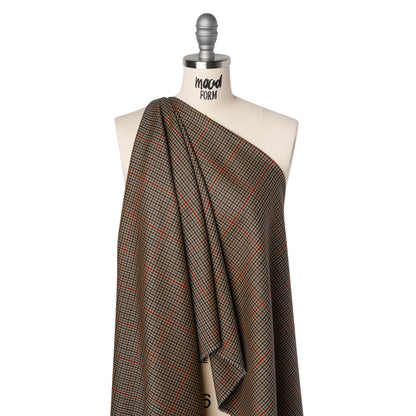 Virgin Merino Wool Twill Suiting Made in Italy - Brown, Red and Blue Checks