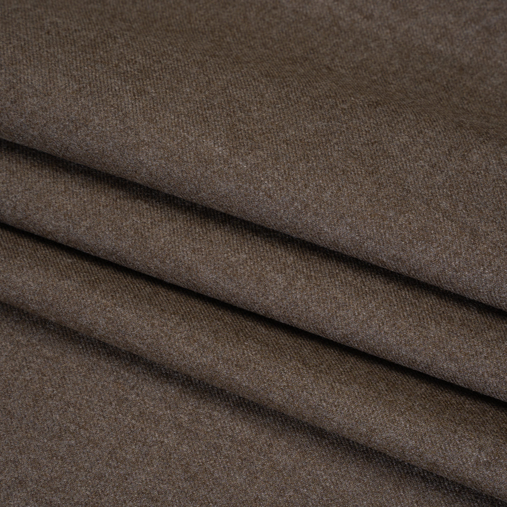 Brushed Virgin Wool Twill Made in Italy - Heathered Light Brown Folded