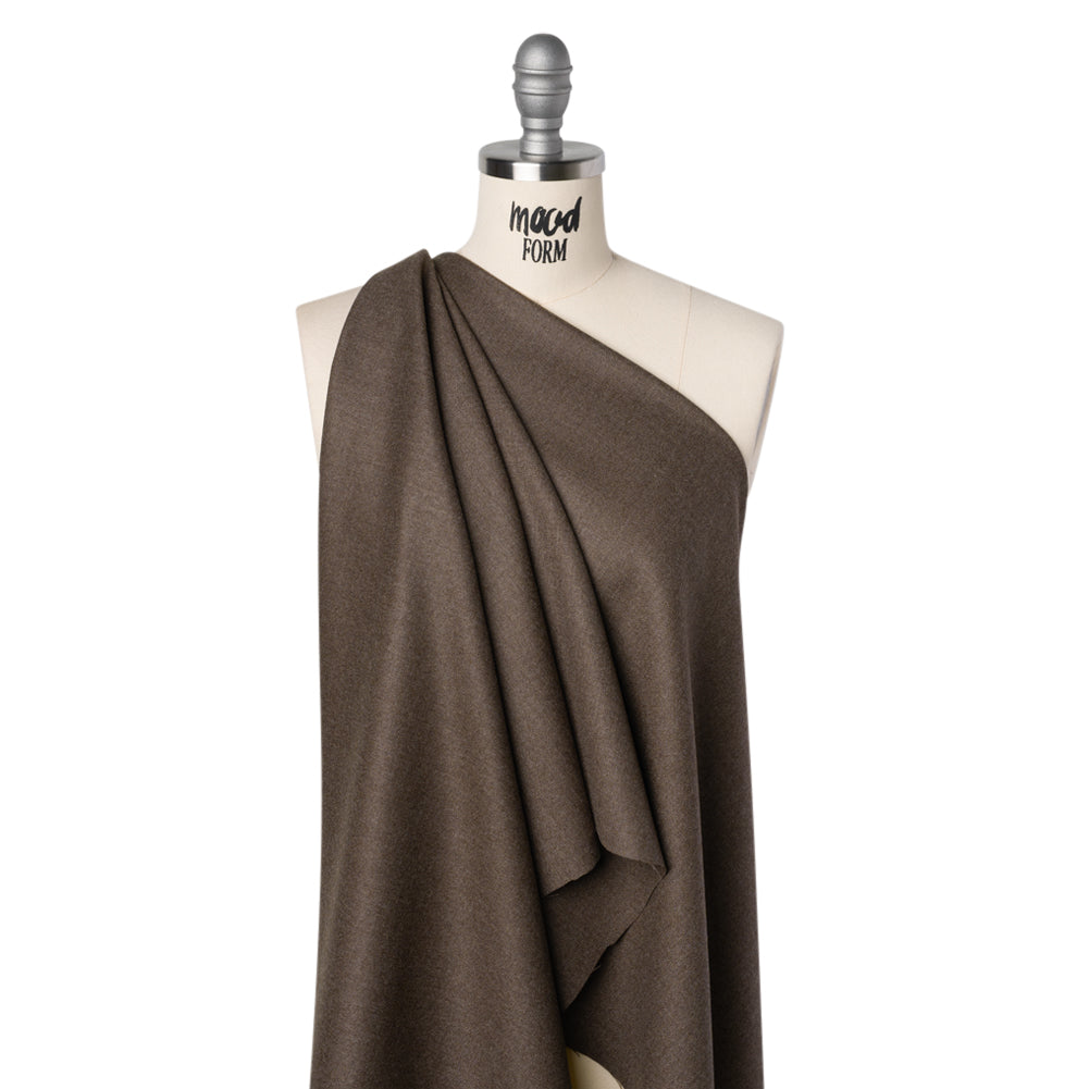 Brushed Virgin Wool Twill Made in Italy - Heathered Light Brown Drape