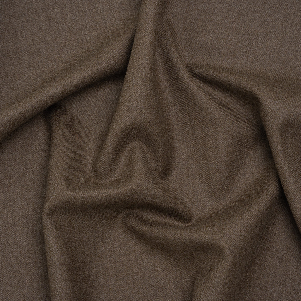 Brushed Virgin Wool Twill Made in Italy - Heathered Light Brown