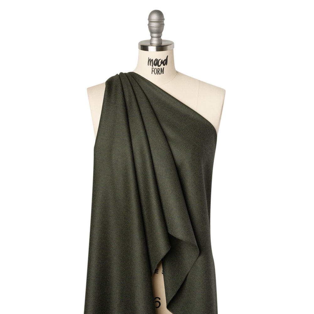 Brushed Virgin Wool Twill Made in Italy - Heathered Dark Forest Green Drape