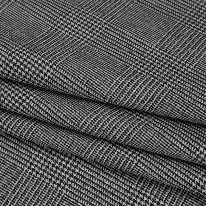 Brushed Virgin Merino Wool Twill - Black and White Glen Plaid