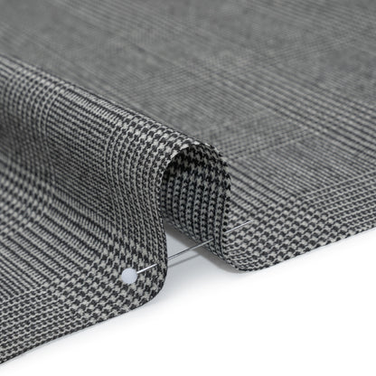 Brushed Virgin Merino Wool Twill - Black and White Glen Plaid
