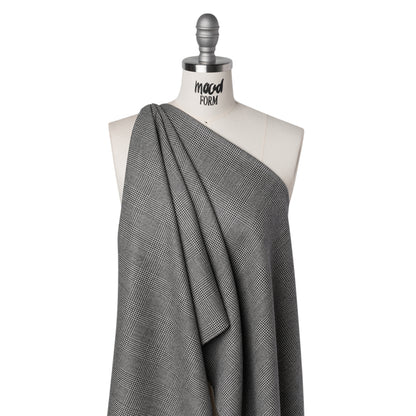 Brushed Virgin Merino Wool Twill - Black and White Glen Plaid