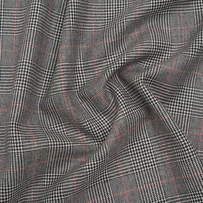 Brushed Virgin Merino Wool Twill - Black, White and Red Glen Plaid