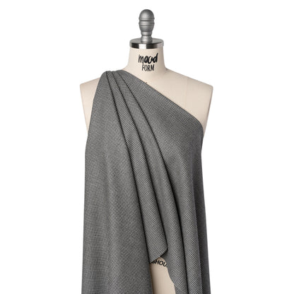 Brushed Virgin Merino Wool Twill - Black and White Little Houndstooth Drape