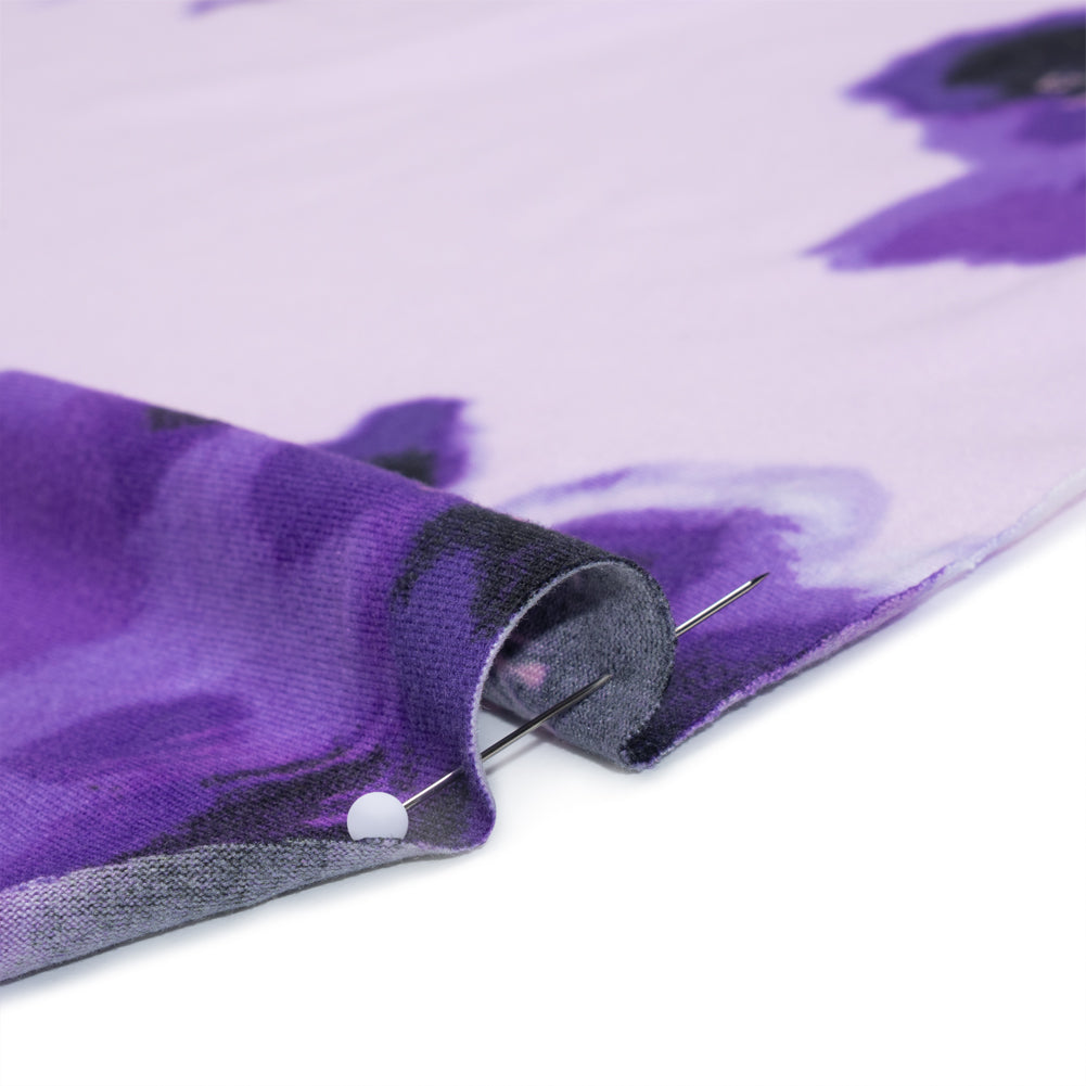 Stretch Polyester ITY Jersey - Purple and Lilac Painterly Florals - Deadstock