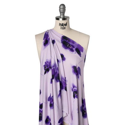 Stretch Polyester ITY Jersey - Purple and Lilac Painterly Florals - Deadstock