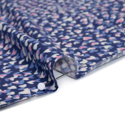 Stretch Polyester ITY Jersey - Blue, Periwinkle and Pink Explosion of Hearts - Deadstock
