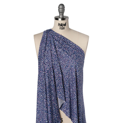 Stretch Polyester ITY Jersey - Blue, Periwinkle and Pink Explosion of Hearts - Deadstock
