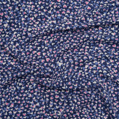 Stretch Polyester ITY Jersey - Blue, Periwinkle and Pink Explosion of Hearts - Deadstock