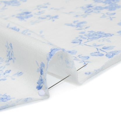 Cotton Pointelle Knit - White and Blue Floral on Stripes - Deadstock