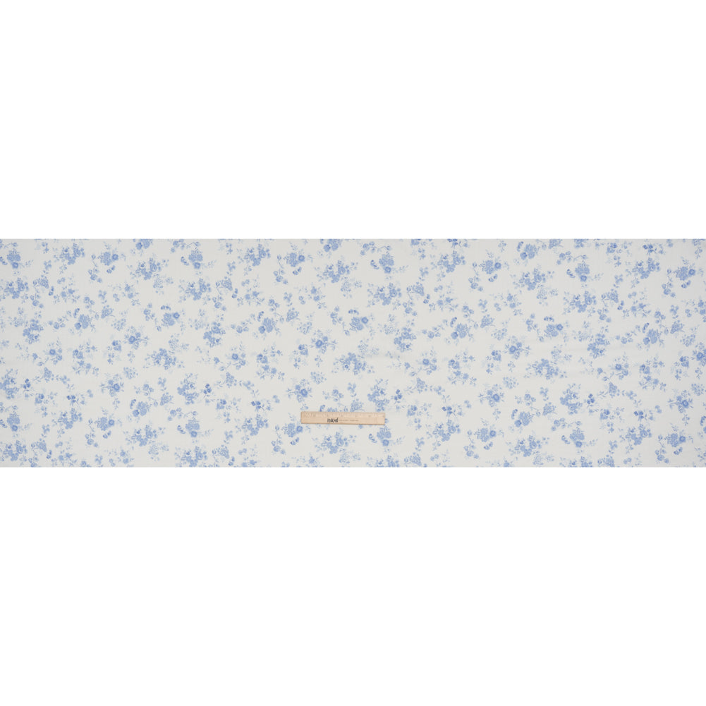 Cotton Pointelle Knit - White and Blue Floral on Stripes - Deadstock