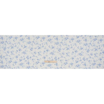 Cotton Pointelle Knit - White and Blue Floral on Stripes - Deadstock