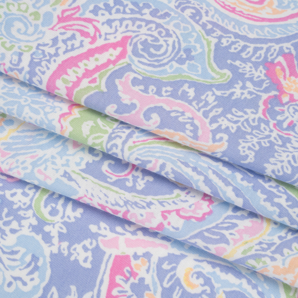 Cotton and Viscose Jersey - Periwinkle, Sky Blue and Magenta Paisley - Deadstock