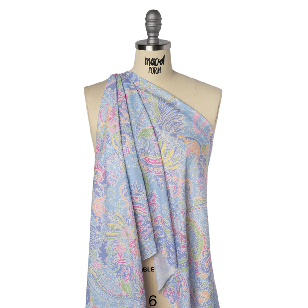 Cotton and Viscose Jersey - Periwinkle, Sky Blue and Magenta Paisley - Deadstock