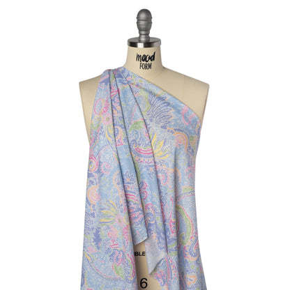 Cotton and Viscose Jersey - Periwinkle, Sky Blue and Magenta Paisley - Deadstock
