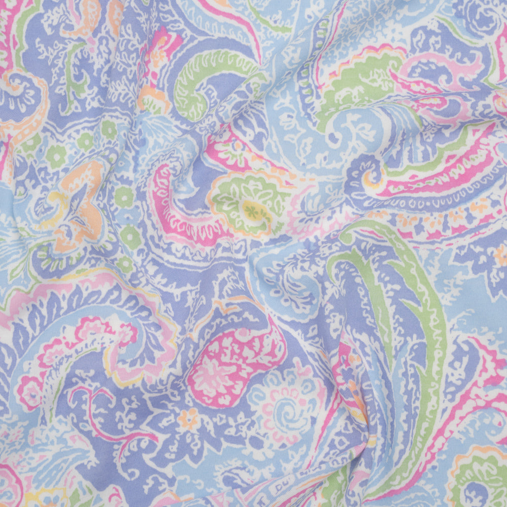 Cotton and Viscose Jersey - Periwinkle, Sky Blue and Magenta Paisley - Deadstock