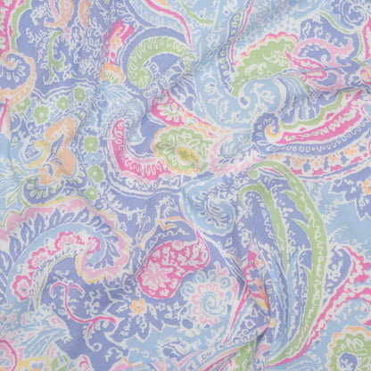 Cotton and Viscose Jersey - Periwinkle, Sky Blue and Magenta Paisley - Deadstock