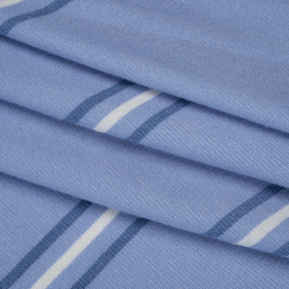 Brushed Stretch Polyester Sweater Knit - Country Blue and White Stripes - Deadstock