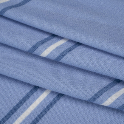 Brushed Stretch Polyester Sweater Knit - Country Blue and White Stripes - Deadstock