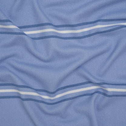 Brushed Stretch Polyester Sweater Knit - Country Blue and White Stripes - Deadstock