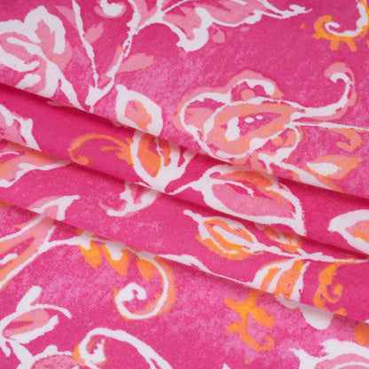 Cotton and Viscose Jersey - Hot Pink, Orange and White Floral with Paisleys - Deadstock