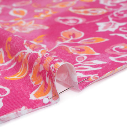 Cotton and Viscose Jersey - Hot Pink, Orange and White Floral with Paisleys - Deadstock
