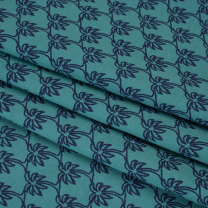 Stretch Cotton Jersey - Dusty Teal and Navy Blue Palm Trees - Deadstock